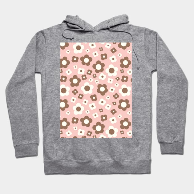 pastel pink and brown groovy retro y2k 2000s big pastel flower power 1960s 60s 70s danish aesthetics coconut girl ditsy daisies Hoodie by blomastudios